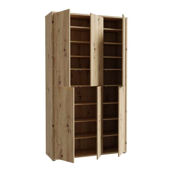 Stort skoskap Alice 109x192 - eik artisan - 6 dører - hyller