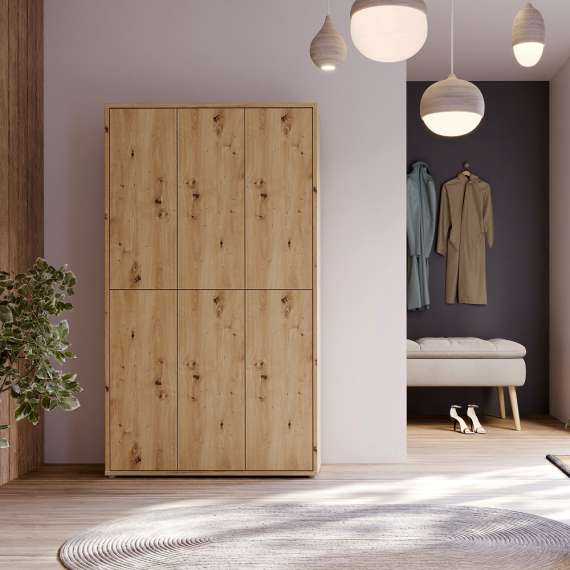 Stort skoskap Alice 109x192 - eik artisan - 6 dører - hyller