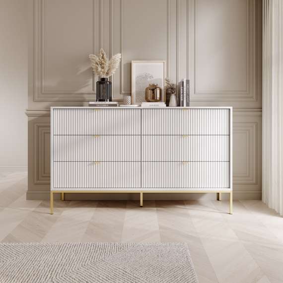 Kommode Nova 154x83 cm - hvit matt - 6 skuffer