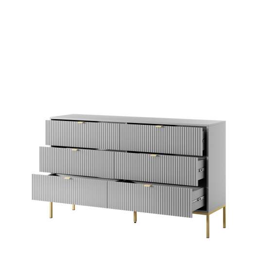 Kommode Nova 154x83 cm - grå matt - 6 skuffer