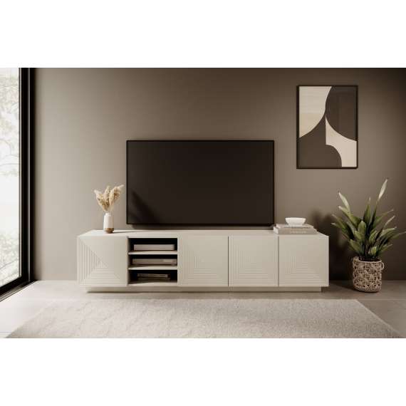 Tv-benk Asha 200x46 cm - cashmere - 4 dører - hyller