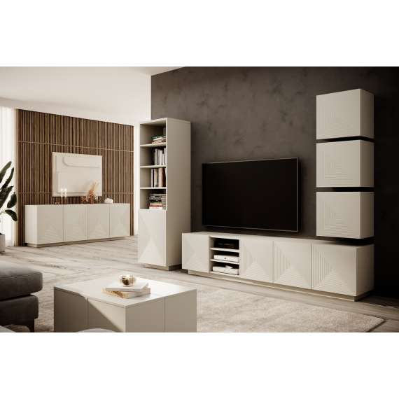 Tv-benk Asha 200x46 cm - cashmere - 4 dører - hyller