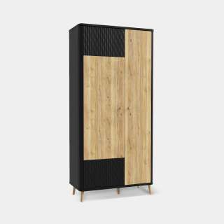 Garderobeskap Fixsmile 93x197 cm - 2 dører - eik mauvella - svart matt - riller