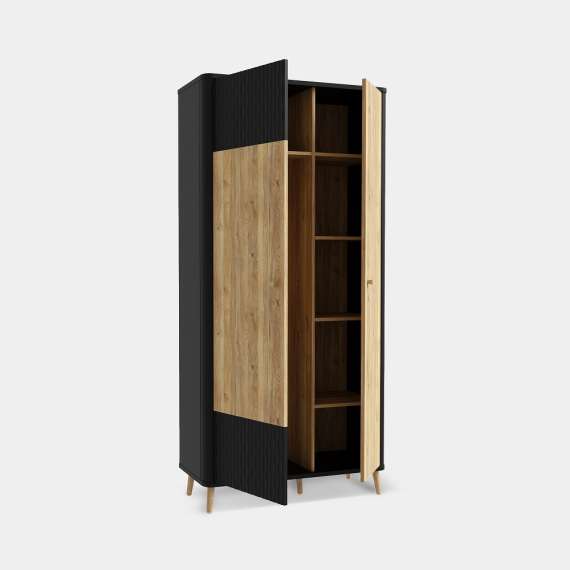 Garderobeskap Fixsmile 93x197 cm - 2 dører - eik mauvella - svart matt - riller