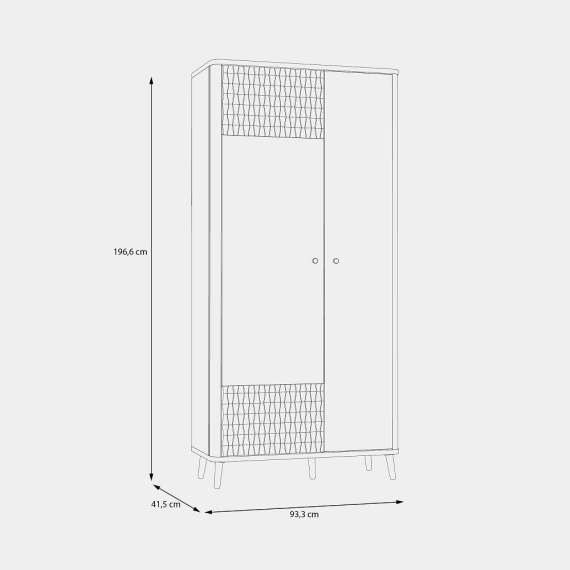 Garderobeskap Fixsmile 93x197 cm - 2 dører - eik mauvella - svart matt - riller