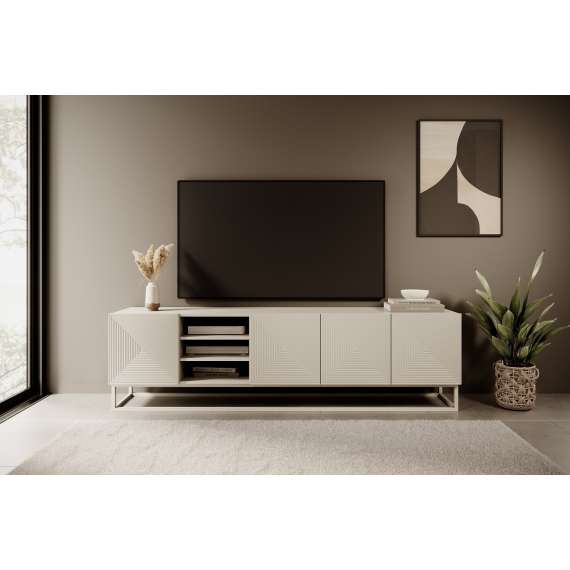 Tv-benk Asha 200x56 cm - cashmere - 4 dører - hyller
