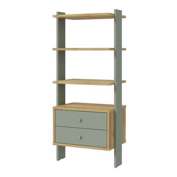 Reol Wenua 64x154 cm - 2 skuffer - eik - salvie grønn