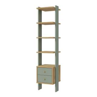 Reol Wenua 44x186 cm - 2 skuffer - eik - salvie grønn