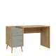 Skrivebord Wenua 140x60 cm - 1 skuff - 1 dør - eik - salvie grønn