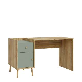 Skrivebord Wenua 140x60 cm - 1 skuff - 1 dør - eik - salvie grønn