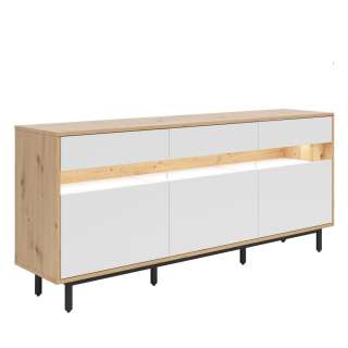 Skjenk Gap - 190x85 cm - 3 dører - 3 skuffer - eik artisan - hvit matt