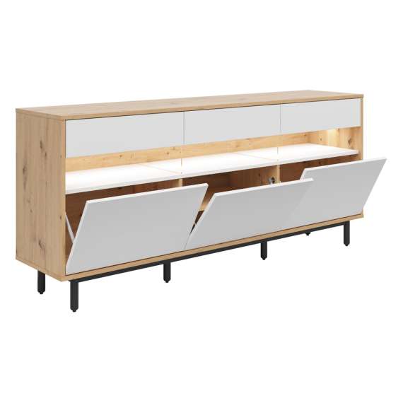 Skjenk Gap - 190x85 cm - 3 dører - 3 skuffer - eik artisan - hvit matt
