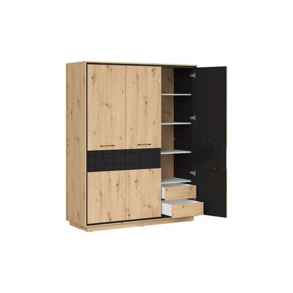 Garderobeskap Pont 160x200 cm - 3 dører - Eik - Svart matt