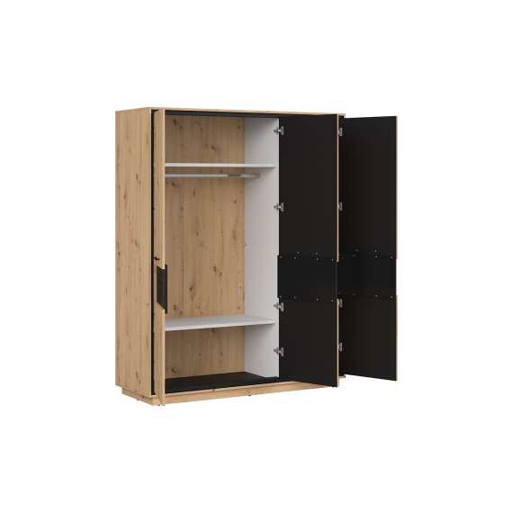Garderobeskap Pont 160x200 cm - 3 dører - Eik - Svart matt