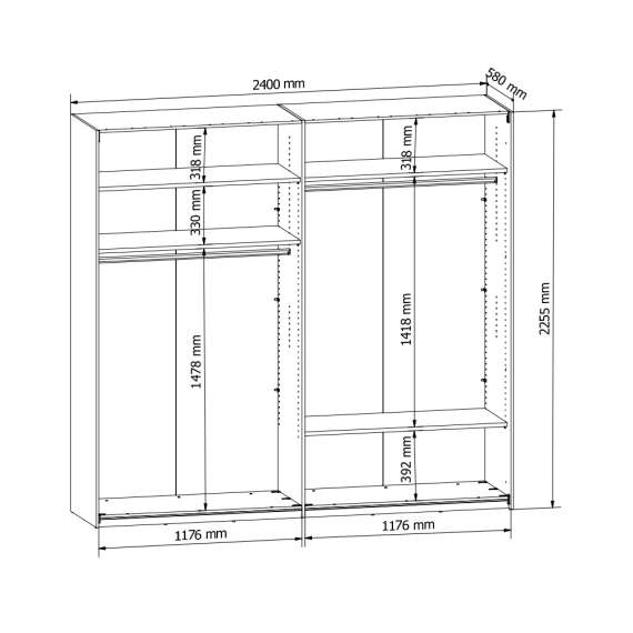 Garderobeskap Pont 240x226 cm - 2 skyvedører