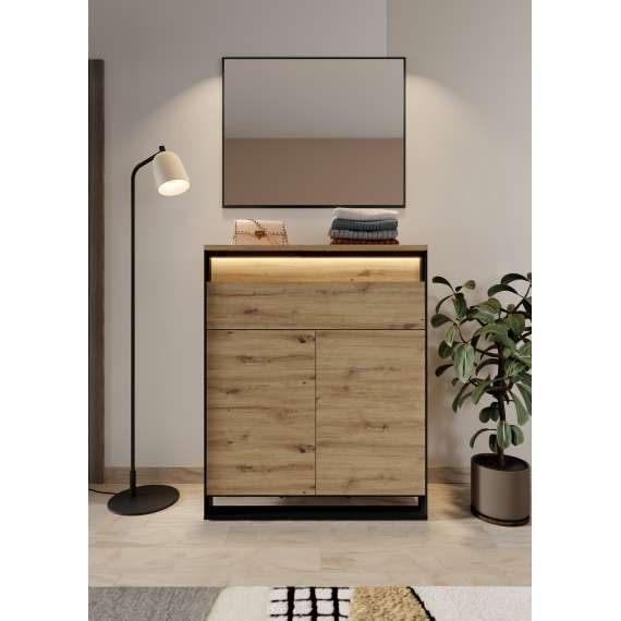 Skoskap Quant 92x113 cm - eik og sort - med 2 skuffer