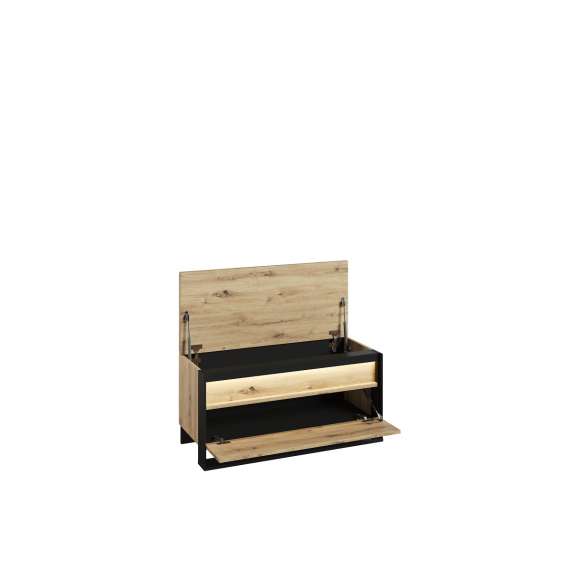 Skobenk Quant 92x49 cm - eik og sort - med sittepute