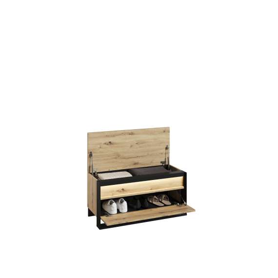 Skobenk Quant 92x49 cm - eik og sort - med sittepute