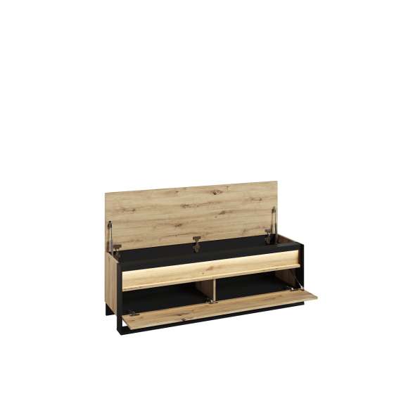 Skobenk Quant 135x49 cm - eik og sort - med sittepute