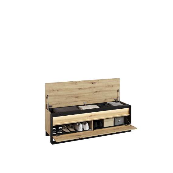 Skobenk Quant 135x49 cm - eik og sort - med sittepute