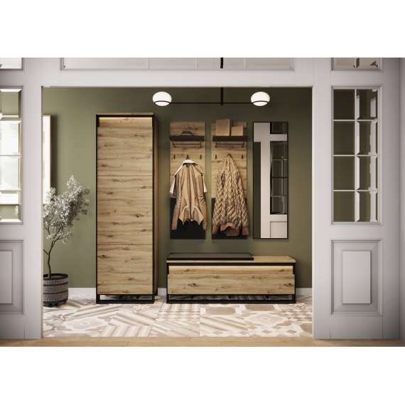 Skobenk Quant 135x49 cm - eik og sort - med sittepute