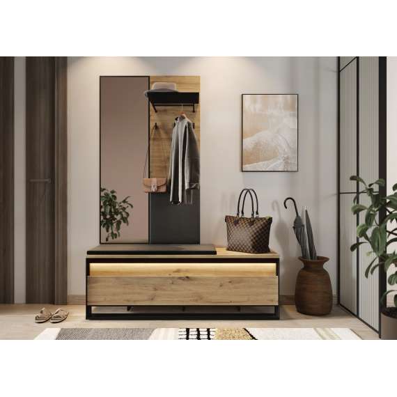 Skobenk Quant 135x49 cm - eik og sort - med sittepute