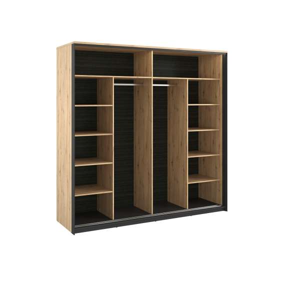Garderobeskap Quant 220x221 cm - eik og sort - skyvedører
