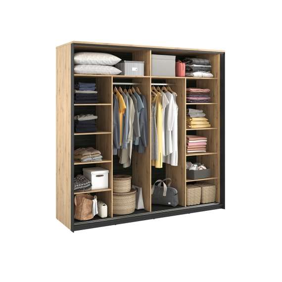 Skyvedørsskap Quant 220x221 cm - eik og sort