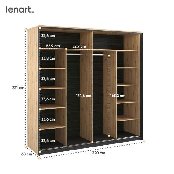 Skyvedørsskap Quant 220x221 cm - eik og sort