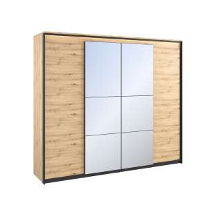 Garderobeskap Quant 250x221 cm - eik og sort - 4 dører