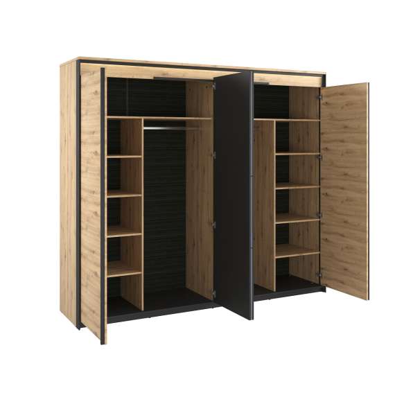Garderobeskap Quant 250x221 cm - eik og sort - 4 dører