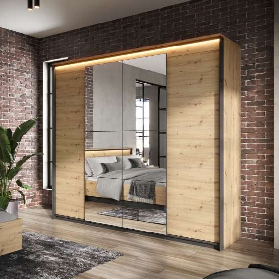 Garderobeskap Quant 250x221 cm - eik og sort - 4 dører