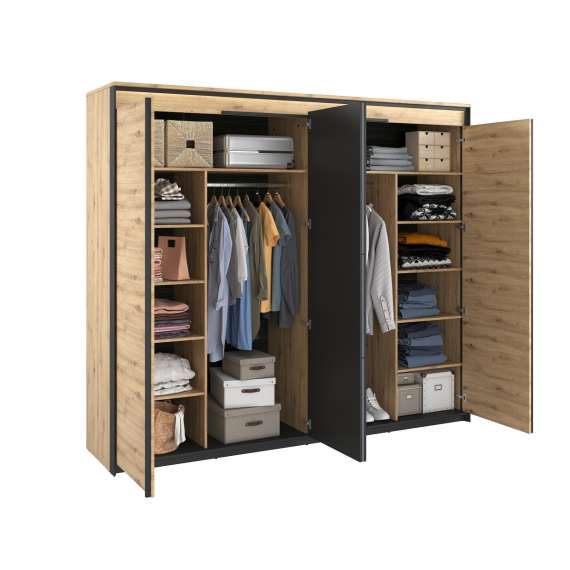Garderobeskap Quant 250x221 cm - eik og sort - 4 dører