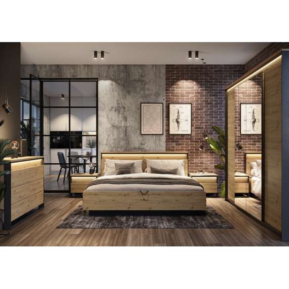 Garderobeskap Quant 250x221 cm - eik og sort - 4 dører