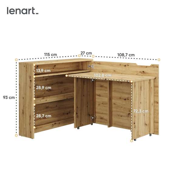 Skrivebord Work Concept 115/136 cm - Sammenleggbart skrivebord - eik