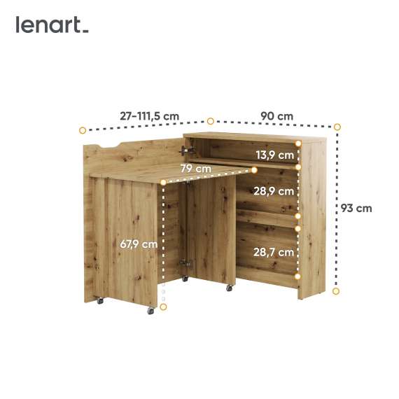 Work Concept Slim skrivebord 90 cm - sammenleggbart - eik