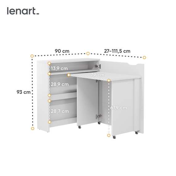 Work Concept Slim skrivebord 90 cm - sammenleggbart - hvit glans