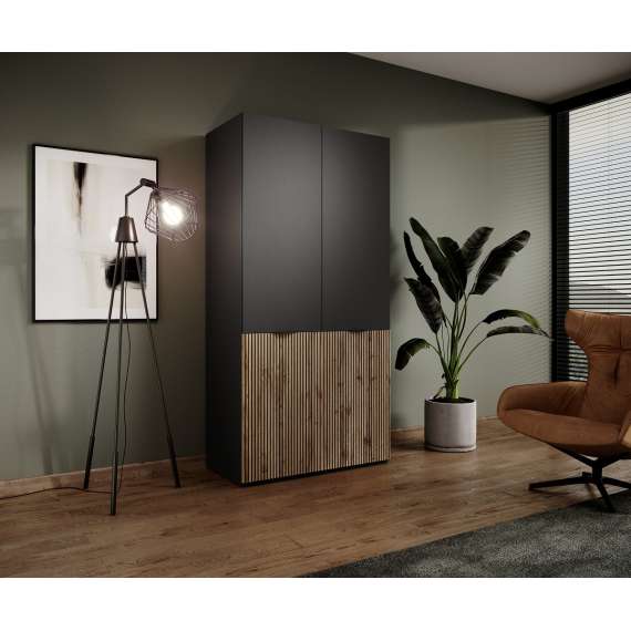 Garderobeskap Sandbox 101x200 cm - eik og sort - 2 dører