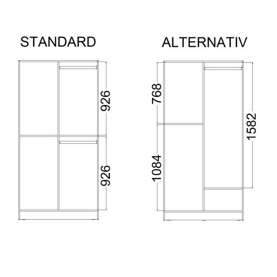 Garderobeskap Sandbox 101x200 cm - eik og sort - 2 dører