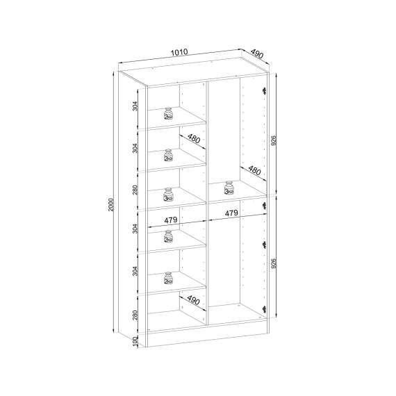 Garderobeskap Sandbox 101x200 cm - 2 glassdører