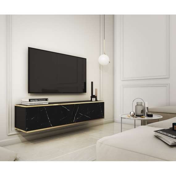 Tv-benk Oro 135x30 cm - vegghengt - 2 dører - marmorlook