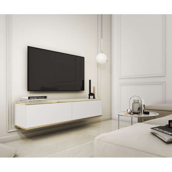 Tv-benk Oro 135x30 cm - Vegghengt - 2 dører - hvit matt