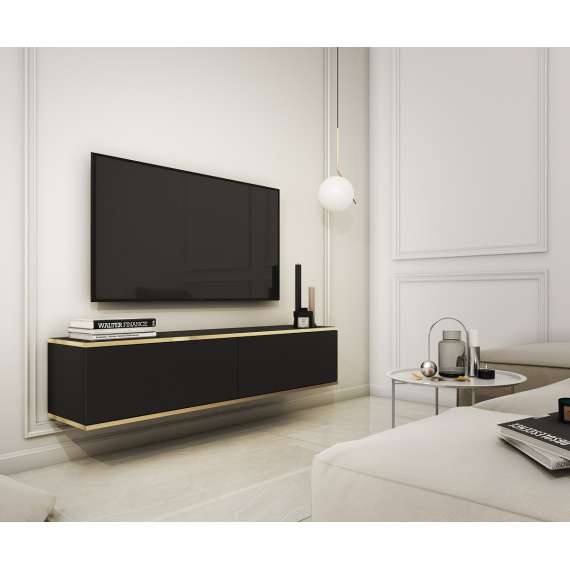 Tv-benk Oro 135x30 cm - Vegghengt - 2 dører - sort matt