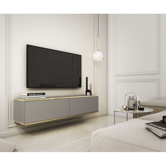 Tv-benk Oro 135x30 cm - vegghengt - 2 dører - grå matt