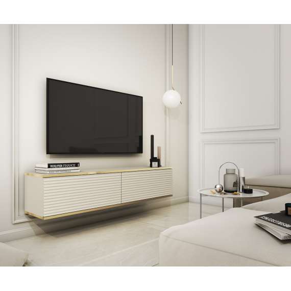 Tv-benk Oro 135x30 cm - Vegghengt - 2 dører - Riller