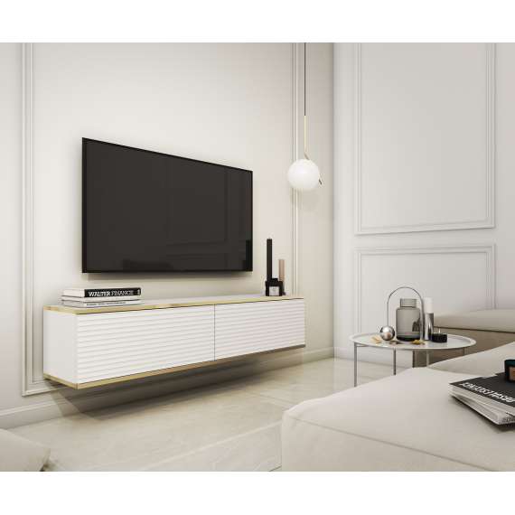 Tv-benk Oro 135x30 cm - Vegghengt - Hvit - Riller