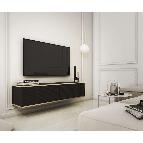 Tv-benk Oro 135x30 cm - Vegghengt - Svart - Riller