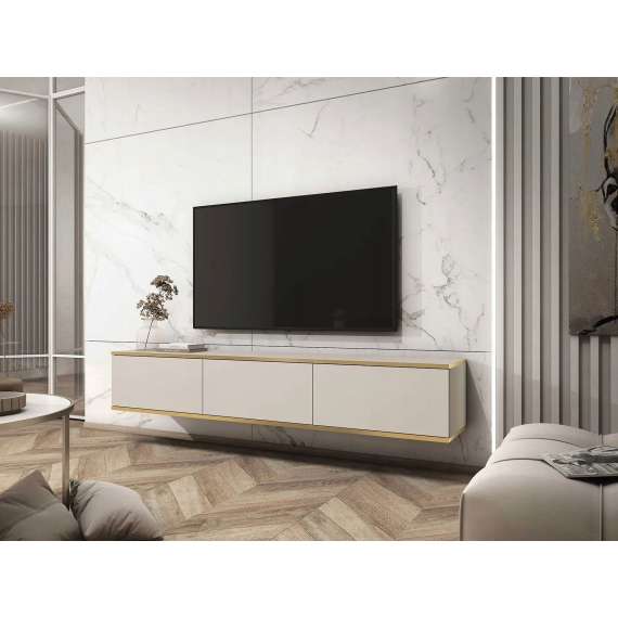 Tv-benk Oro 175x30 cm - Vegghengt - 3 dører - beige