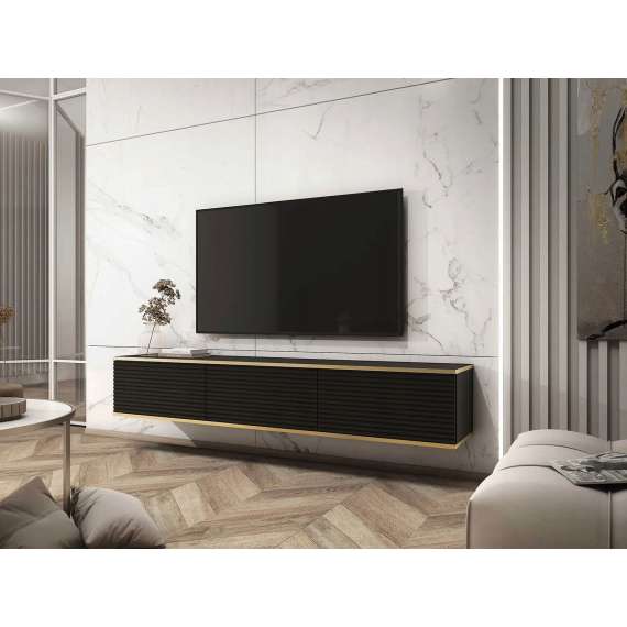Tv-benk Oro 175x30 cm - Vegghengt - sort matt - Riller