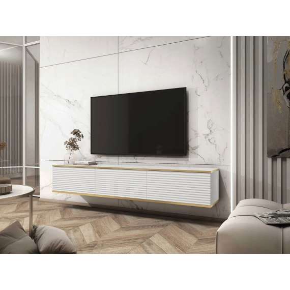 Tv-benk Oro 175x30 cm - Vegghengt - hvit matt - Riller